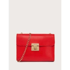 Shein Faux Lizzard Leather Chain Crossbody Bag Red